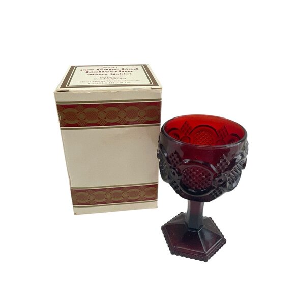 Avon 1876 Cape Cod Collection Ruby Red Glass Wine Goblet Candle Holder With Box - Picture 2 of 8